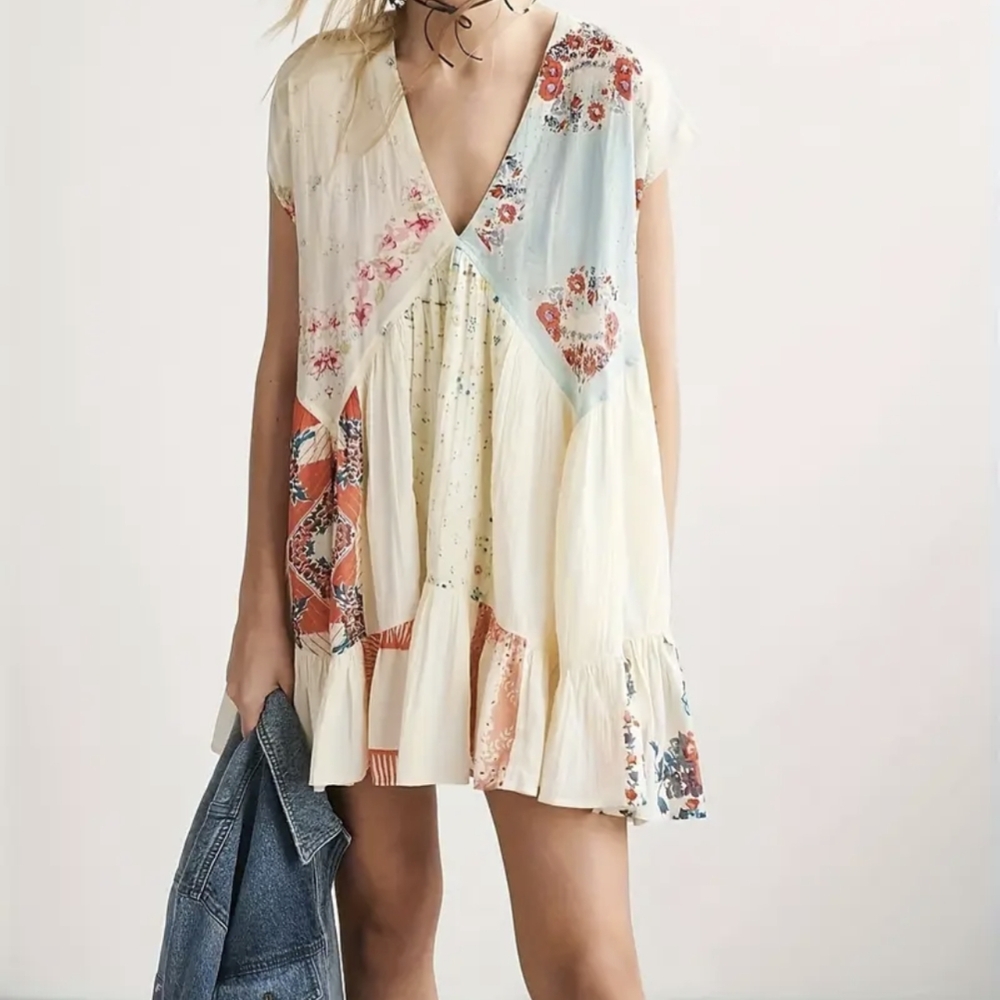 Boho Patchwork V-Neck Dress